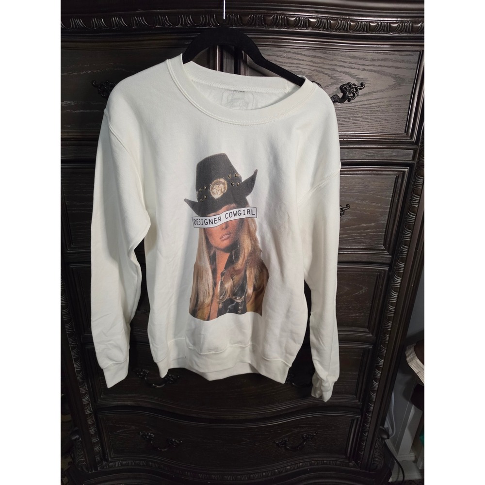 Show Me Your Mumu Designer Cowgirl Graphic Sweatshirt White Small Western